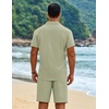 image:imageCOOFANDY Mens 2 Piece Outfits Cuban Guayabera Short Sleeve Shirts and Shorts Summer Beach Vacation Sets for MenLight Green