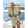 image:imageCOOFANDY Mens 2 Piece Outfits Cuban Guayabera Short Sleeve Shirts and Shorts Summer Beach Vacation Sets for MenLight Green
