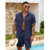 image:imageCOOFANDY Mens 2 Piece Outfits Cuban Guayabera Short Sleeve Shirts and Shorts Summer Beach Vacation Sets for MenNavy Blue