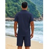 image:imageCOOFANDY Mens 2 Piece Outfits Cuban Guayabera Short Sleeve Shirts and Shorts Summer Beach Vacation Sets for MenNavy Blue