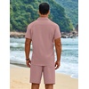 image:imageCOOFANDY Mens 2 Piece Outfits Cuban Guayabera Short Sleeve Shirts and Shorts Summer Beach Vacation Sets for MenPink