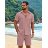 image:imageCOOFANDY Mens 2 Piece Outfits Cuban Guayabera Short Sleeve Shirts and Shorts Summer Beach Vacation Sets for MenPink