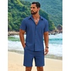 image:imageCOOFANDY Mens 2 Piece Outfits Cuban Guayabera Short Sleeve Shirts and Shorts Summer Beach Vacation Sets for MenRoyal Blue