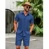 image:imageCOOFANDY Mens 2 Piece Outfits Cuban Guayabera Short Sleeve Shirts and Shorts Summer Beach Vacation Sets for MenRoyal Blue