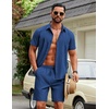 image:imageCOOFANDY Mens 2 Piece Outfits Cuban Guayabera Short Sleeve Shirts and Shorts Summer Beach Vacation Sets for MenRoyal Blue