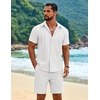 image:imageCOOFANDY Mens 2 Piece Outfits Cuban Guayabera Short Sleeve Shirts and Shorts Summer Beach Vacation Sets for MenWhite