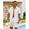 image:imageCOOFANDY Mens 2 Piece Outfits Cuban Guayabera Short Sleeve Shirts and Shorts Summer Beach Vacation Sets for MenWhite