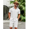 image:imageCOOFANDY Mens 2 Piece Outfits Cuban Guayabera Short Sleeve Shirts and Shorts Summer Beach Vacation Sets for MenWhite