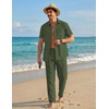 image:imageCOOFANDY Mens 2 Piece Sets Beach Outfits Cotton Short Sleeve Button Down Shirts Loose Pants Summer Vacation Casual OutfitsArmy Green