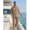 image:imageCOOFANDY Mens 2 Piece Sets Beach Outfits Cotton Short Sleeve Button Down Shirts Loose Pants Summer Vacation Casual OutfitsKhaki