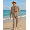 image:imageCOOFANDY Mens 2 Piece Sets Beach Outfits Cotton Short Sleeve Button Down Shirts Loose Pants Summer Vacation Casual OutfitsKhaki