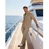 image:imageCOOFANDY Mens 2 Piece Sets Beach Outfits Cotton Short Sleeve Button Down Shirts Loose Pants Summer Vacation Casual OutfitsKhaki