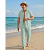 image:imageCOOFANDY Mens 2 Piece Sets Beach Outfits Cotton Short Sleeve Button Down Shirts Loose Pants Summer Vacation Casual OutfitsLight Green