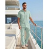 image:imageCOOFANDY Mens 2 Piece Sets Beach Outfits Cotton Short Sleeve Button Down Shirts Loose Pants Summer Vacation Casual OutfitsLight Green