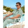 image:imageCOOFANDY Mens 2 Piece Sets Beach Outfits Cotton Short Sleeve Button Down Shirts Loose Pants Summer Vacation Casual OutfitsLight Green