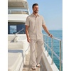 image:imageCOOFANDY Mens 2 Piece Sets Beach Outfits Cotton Short Sleeve Button Down Shirts Loose Pants Summer Vacation Casual OutfitsMoon Gray