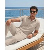 image:imageCOOFANDY Mens 2 Piece Sets Beach Outfits Cotton Short Sleeve Button Down Shirts Loose Pants Summer Vacation Casual OutfitsMoon Gray