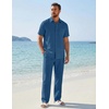 image:imageCOOFANDY Mens 2 Piece Sets Beach Outfits Cotton Short Sleeve Button Down Shirts Loose Pants Summer Vacation Casual OutfitsNavy