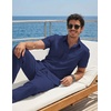 image:imageCOOFANDY Mens 2 Piece Sets Beach Outfits Cotton Short Sleeve Button Down Shirts Loose Pants Summer Vacation Casual OutfitsNavy Blue