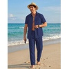 image:imageCOOFANDY Mens 2 Piece Sets Beach Outfits Cotton Short Sleeve Button Down Shirts Loose Pants Summer Vacation Casual OutfitsNavy Blue