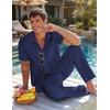image:imageCOOFANDY Mens 2 Piece Sets Beach Outfits Cotton Short Sleeve Button Down Shirts Loose Pants Summer Vacation Casual OutfitsNavy Blue