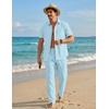 image:imageCOOFANDY Mens 2 Piece Sets Beach Outfits Cotton Short Sleeve Button Down Shirts Loose Pants Summer Vacation Casual OutfitsSky Blue