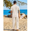 image:imageCOOFANDY Mens 2 Piece Sets Summer Outfits Short Sleeve Button Down Shirt Loose Pant Sets Beach Vacation OutfitsBeige