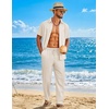 image:imageCOOFANDY Mens 2 Piece Sets Summer Outfits Short Sleeve Button Down Shirt Loose Pant Sets Beach Vacation OutfitsBeige