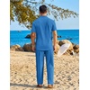 image:imageCOOFANDY Mens 2 Piece Sets Summer Outfits Short Sleeve Button Down Shirt Loose Pant Sets Beach Vacation OutfitsBlue