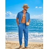 image:imageCOOFANDY Mens 2 Piece Sets Summer Outfits Short Sleeve Button Down Shirt Loose Pant Sets Beach Vacation OutfitsBlue
