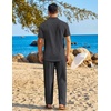 image:imageCOOFANDY Mens 2 Piece Sets Summer Outfits Short Sleeve Button Down Shirt Loose Pant Sets Beach Vacation OutfitsGrey