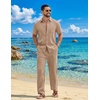 image:imageCOOFANDY Mens 2 Piece Sets Summer Outfits Short Sleeve Button Down Shirt Loose Pant Sets Beach Vacation OutfitsKhaki