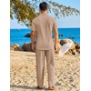 image:imageCOOFANDY Mens 2 Piece Sets Summer Outfits Short Sleeve Button Down Shirt Loose Pant Sets Beach Vacation OutfitsKhaki