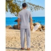 image:imageCOOFANDY Mens 2 Piece Sets Summer Outfits Short Sleeve Button Down Shirt Loose Pant Sets Beach Vacation OutfitsLight Grey