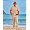 image:imageCOOFANDY Mens 2 Piece Sets Summer Outfits Short Sleeve Button Down Shirt Loose Pant Sets Beach Vacation OutfitsLight Khaki