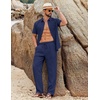 image:imageCOOFANDY Mens 2 Piece Sets Summer Outfits Short Sleeve Button Down Shirt Loose Pant Sets Beach Vacation OutfitsNavy Blue