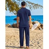 image:imageCOOFANDY Mens 2 Piece Sets Summer Outfits Short Sleeve Button Down Shirt Loose Pant Sets Beach Vacation OutfitsNavy Blue