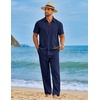 image:imageCOOFANDY Mens 2 Piece Sets Summer Outfits Short Sleeve Button Down Shirt Loose Pant Sets Beach Vacation OutfitsNavy Blue