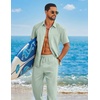 image:imageCOOFANDY Mens 2 Piece Sets Summer Outfits Short Sleeve Button Down Shirt Loose Pant Sets Beach Vacation OutfitsSage Green