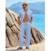 image:imageCOOFANDY Mens 2 Piece Sets Summer Outfits Short Sleeve Button Down Shirt Loose Pant Sets Beach Vacation OutfitsSky Blue