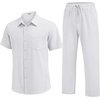 image:imageCOOFANDY Mens 2 Piece Sets Summer Outfits Short Sleeve Button Down Shirt Loose Pant Sets Beach Vacation OutfitsWhite