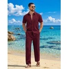 image:imageCOOFANDY Mens 2 Piece Sets Summer Outfits Short Sleeve Button Down Shirt Loose Pant Sets Beach Vacation OutfitsWine Red