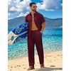 image:imageCOOFANDY Mens 2 Piece Sets Summer Outfits Short Sleeve Button Down Shirt Loose Pant Sets Beach Vacation OutfitsWine Red
