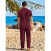 image:imageCOOFANDY Mens 2 Piece Sets Summer Outfits Short Sleeve Button Down Shirt Loose Pant Sets Beach Vacation OutfitsWine Red