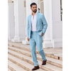 image:imageCOOFANDY Mens 2 Piece Suits Classic Fit Suit Set 2 Button Blazer Jacket and Dress Pants for Wedding Business PromLight Blue