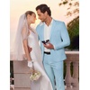 image:imageCOOFANDY Mens 2 Piece Suits Classic Fit Suit Set 2 Button Blazer Jacket and Dress Pants for Wedding Business PromLight Blue