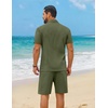 image:imageCOOFANDY Mens 2 Piece Summer Outfit Short Sleeve Casual Beach Button Down Shirts and Shorts Vacation Cotton SetsArmy Green
