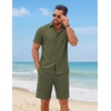 image:imageCOOFANDY Mens 2 Piece Summer Outfit Short Sleeve Casual Beach Button Down Shirts and Shorts Vacation Cotton SetsArmy Green