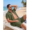 image:imageCOOFANDY Mens 2 Piece Summer Outfit Short Sleeve Casual Beach Button Down Shirts and Shorts Vacation Cotton SetsArmy Green
