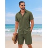 image:imageCOOFANDY Mens 2 Piece Summer Outfit Short Sleeve Casual Beach Button Down Shirts and Shorts Vacation Cotton SetsArmy Green